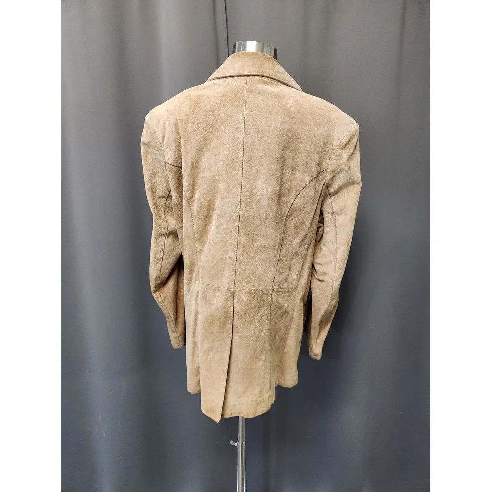 Vintage 90s Berman's Grunge Leather Blazer Tan Suede 2-Button Sport Coat Size 46